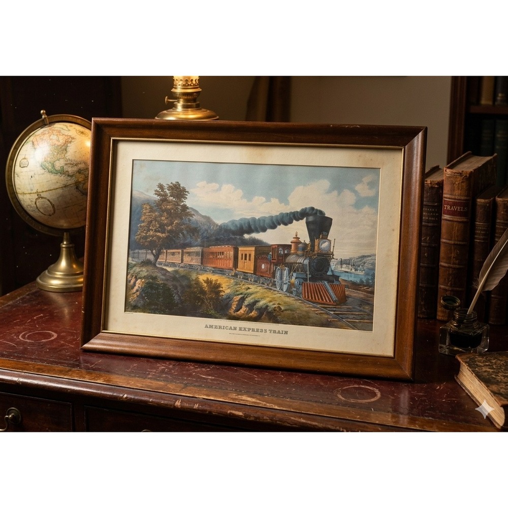 Currier‎ & Ives American Express Train Framed Lithograph Print F.F. Palmer 1864